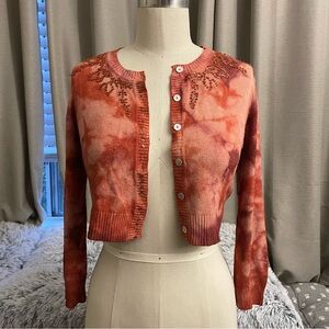RARE 90s vintage cropped Le Petit Paris orange / red tie dye cardigan sequin